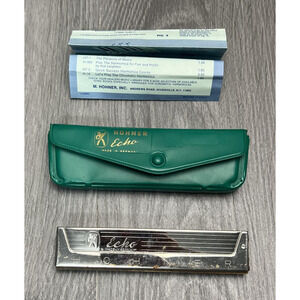 Vintage Hohner Echo Tremolo Harmonica Key C Made In Germany Green Case Booklet